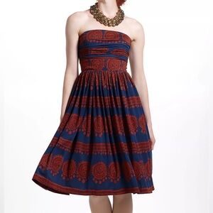 Elegant Blue and Orange Patterned Dress